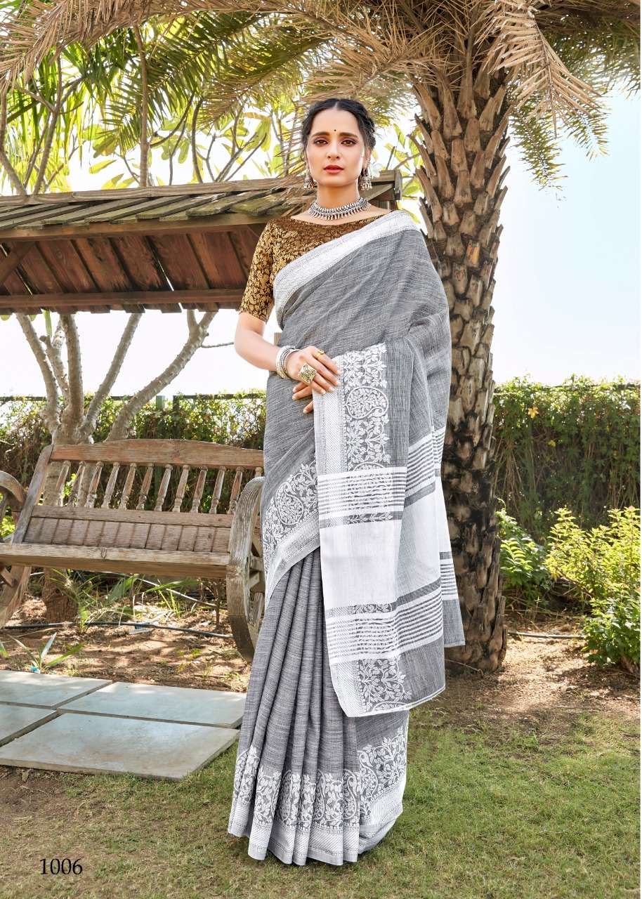 Soft Linen With Weaving Lucknowi Border Sarees 03