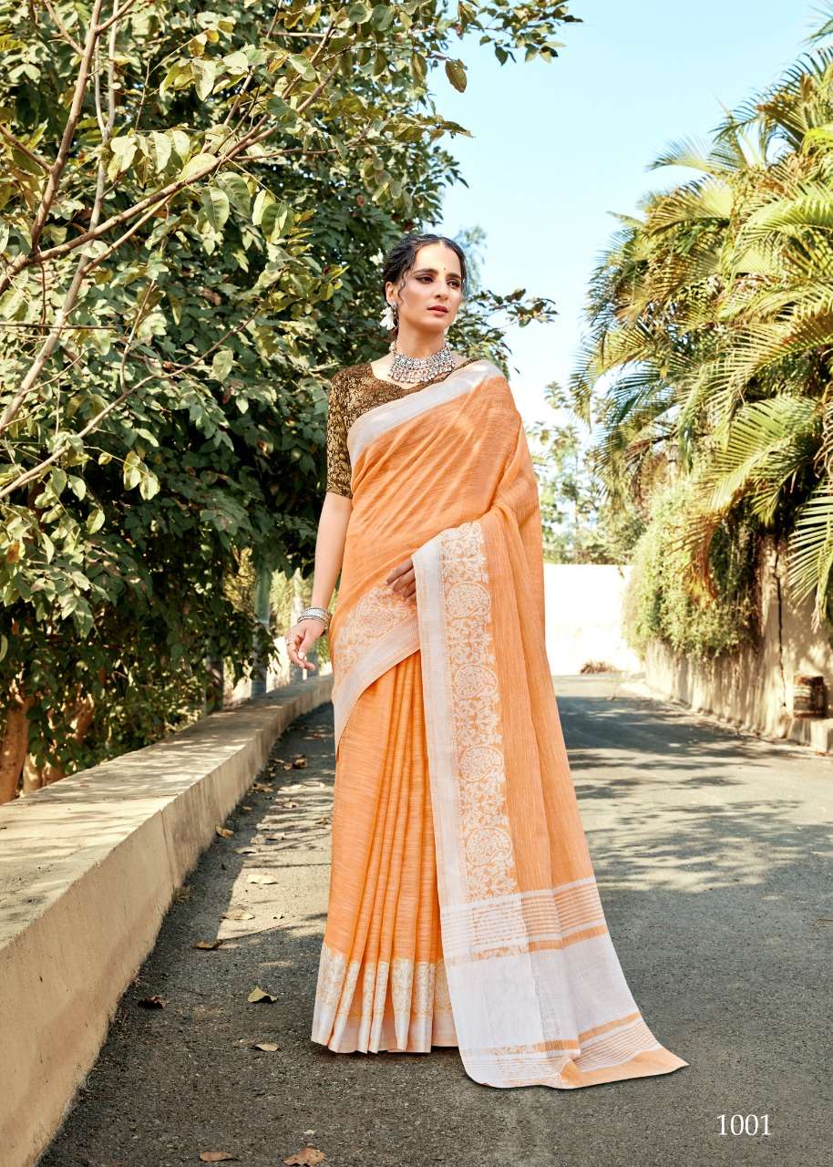 Soft Linen With Weaving Lucknowi Border Sarees 04