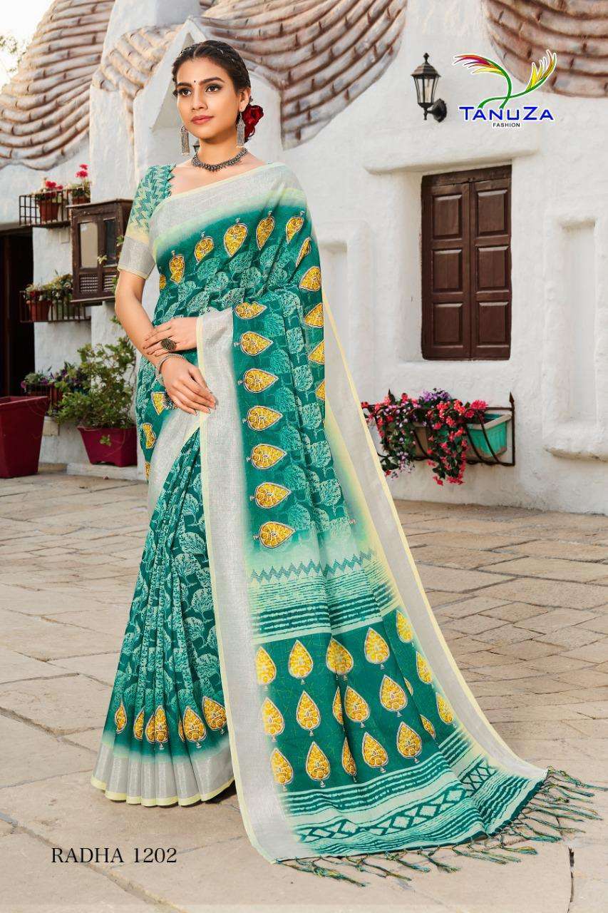 Tanuza Fashion Radha Cotton Linen With Zari Border Weaving S...