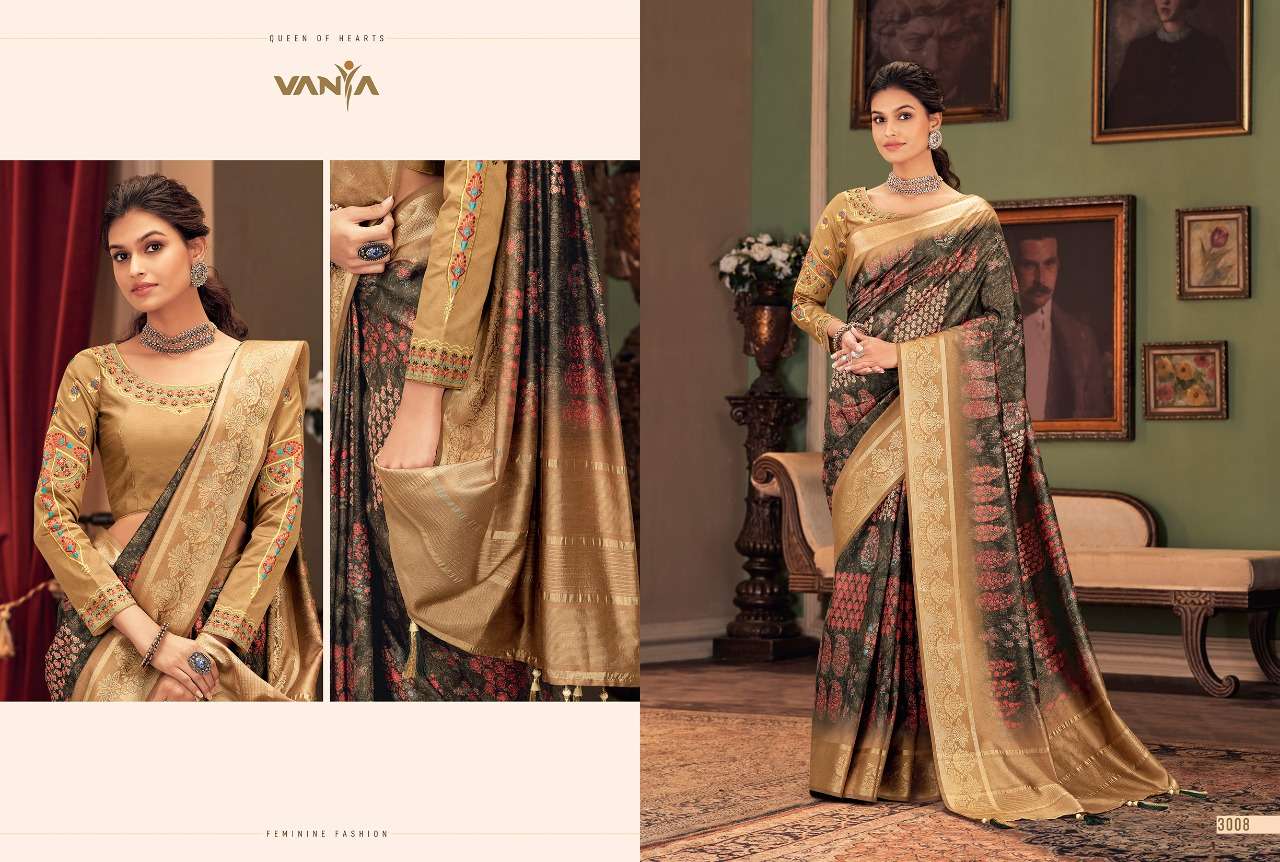 Vanya 3000 Series Jacquard With Digital Print Sarees 3008