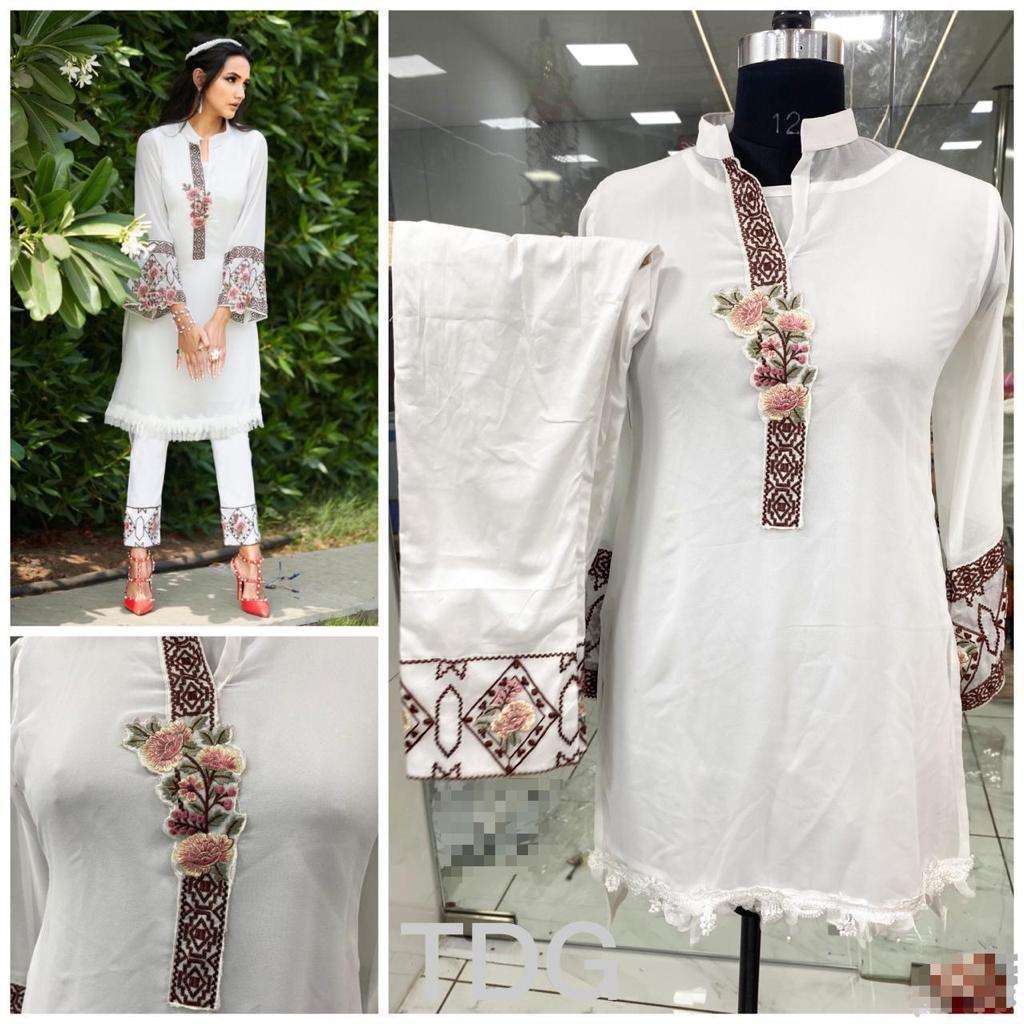 white Georgette kurti with pint collection