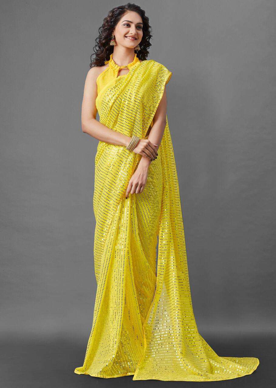 YELLOW GEORGETTE PARTY WEAR SAREE COLLECTION