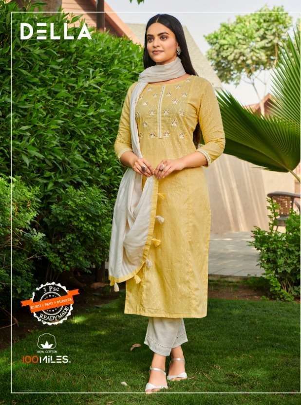 100 MILES DELLA COTTON WITH EMBROIDERY WORK KURTI WITH PANT ...