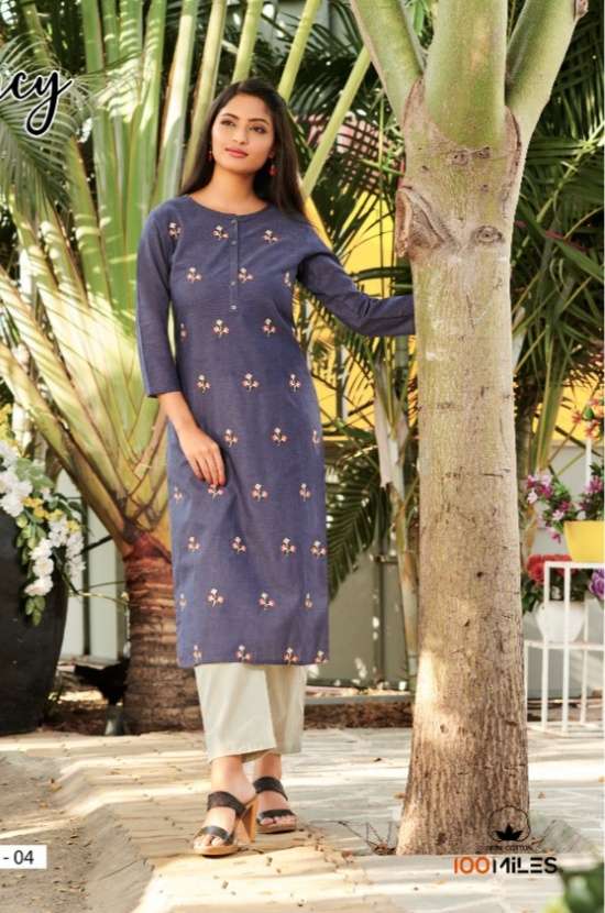 100 Miles Lucy Cotton embroidery work Kurtis Collection