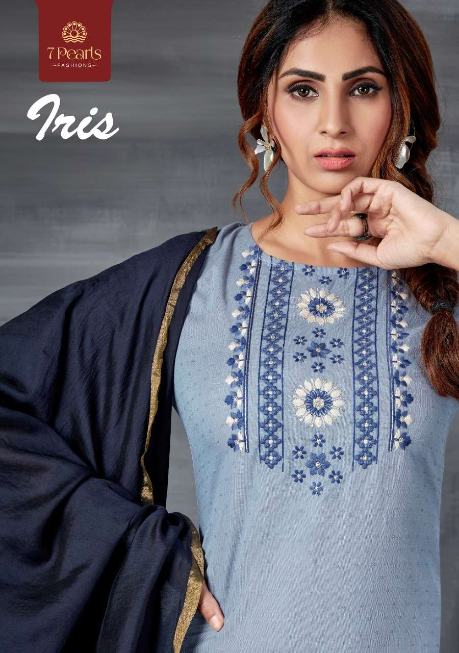 7 Pearls Iris Cotton With Embroidery Work Kurti With Bottom ...