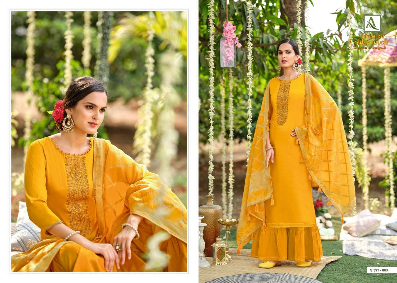 Alok Suits Golden Touch Pure Jam Cotton Dyed With Swarovski ...