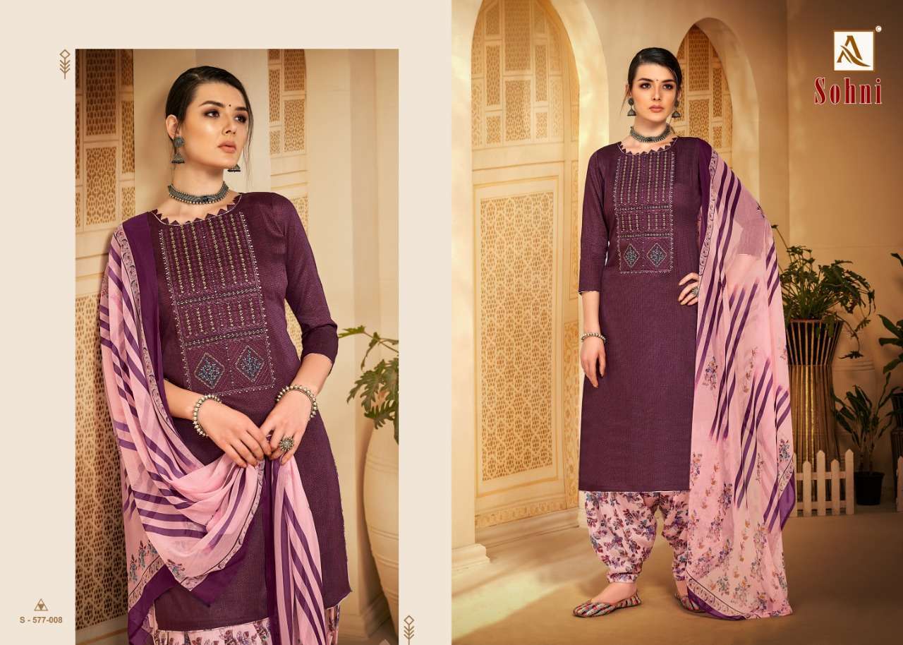 Alok Suits Sohni Pure Jam Self Print With Fancy Embroidery W...