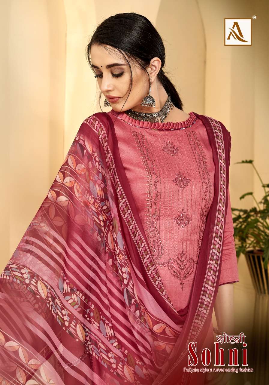 Alok Suits Sohni Pure Jam Self Print With fancy Embroidery W...