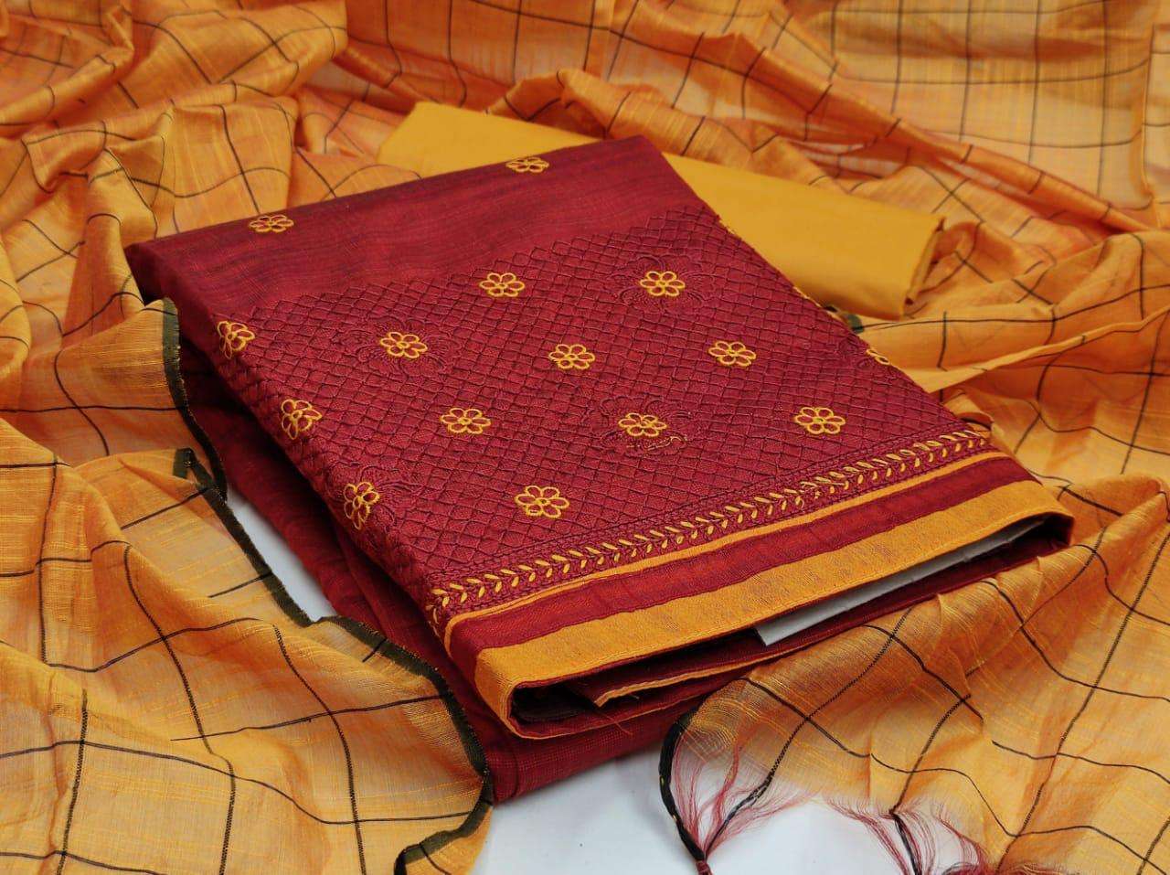 BANARASI COTTON WITH EMBROIDERY WORK DRESS MATERIAL