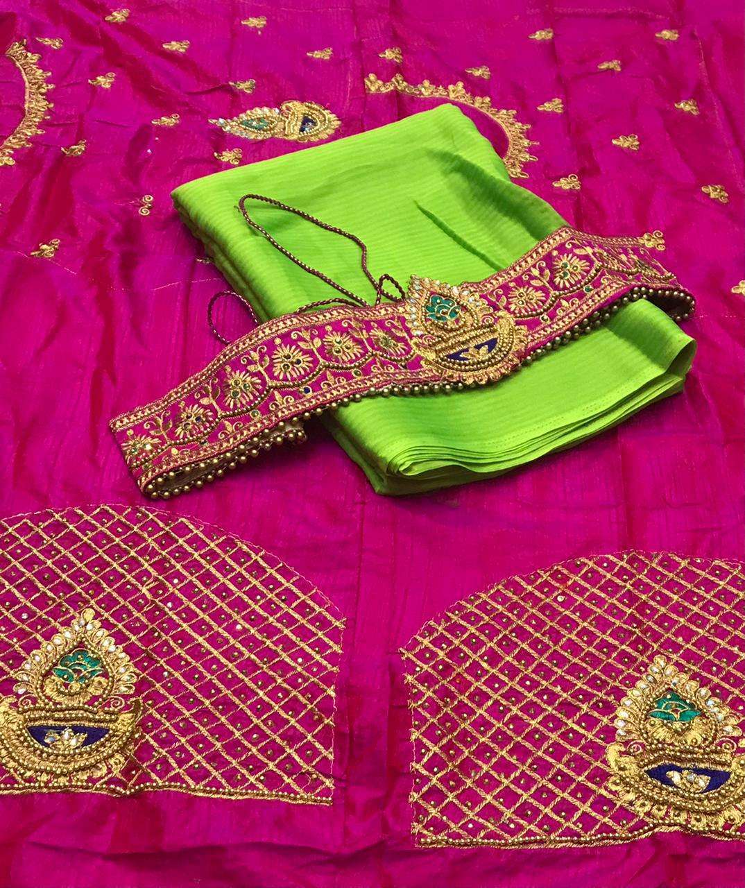 City Queen Georgette With Fancy Embroidery Work Blouse Saree...