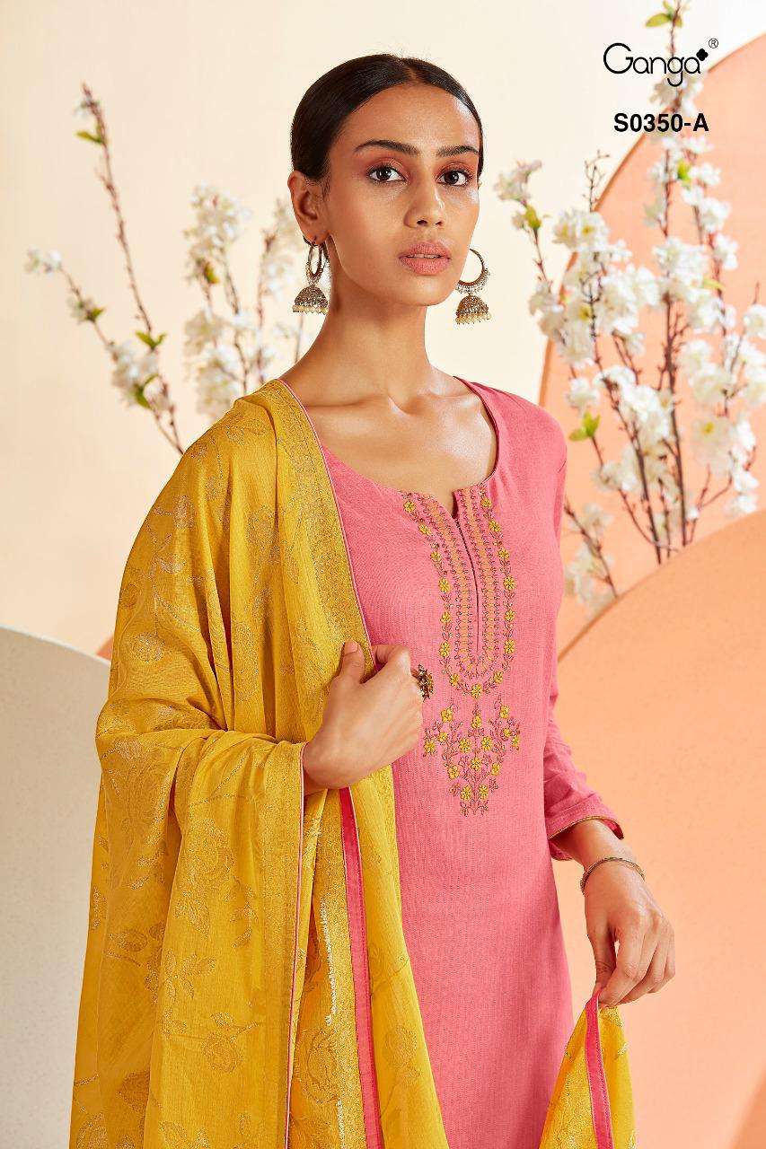 Ganga Orin Finest Cotton Dobby Solid With Embroidery Work Sa...