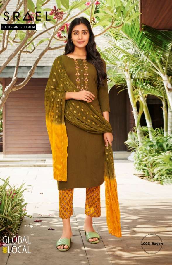 Global local Israel Rayon With Embroidery Work Kurti With Fo...