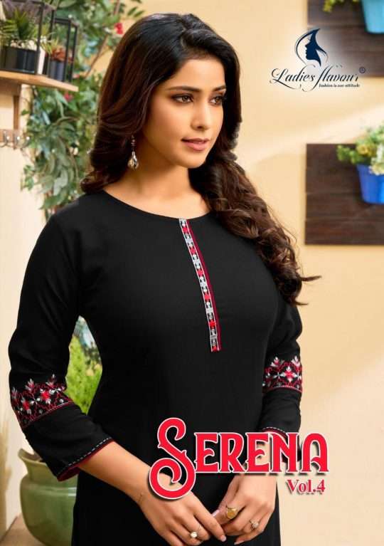Ladies Flavour Serena Vol 4 Rayon With Embroidery Work Kurti...