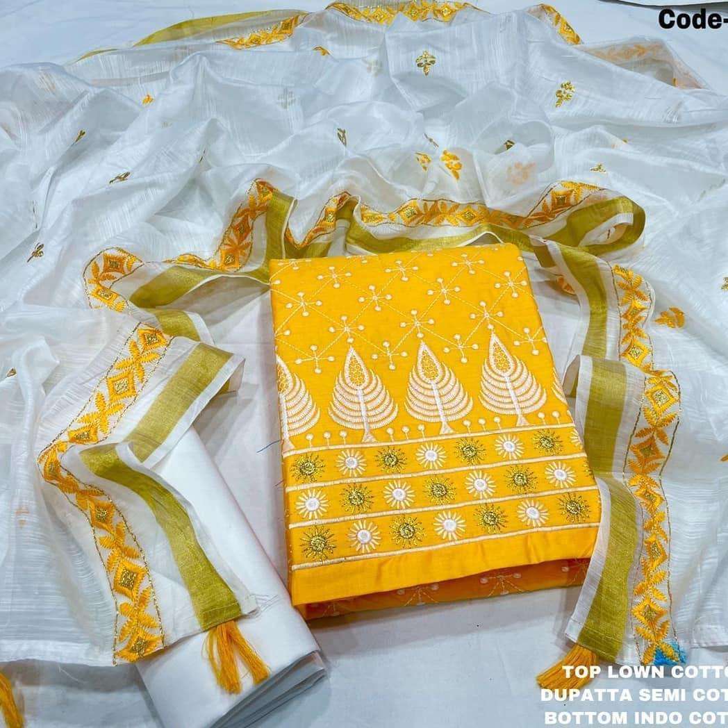 Latest Cotton With Designer Embroidery Work Dress Material C...
