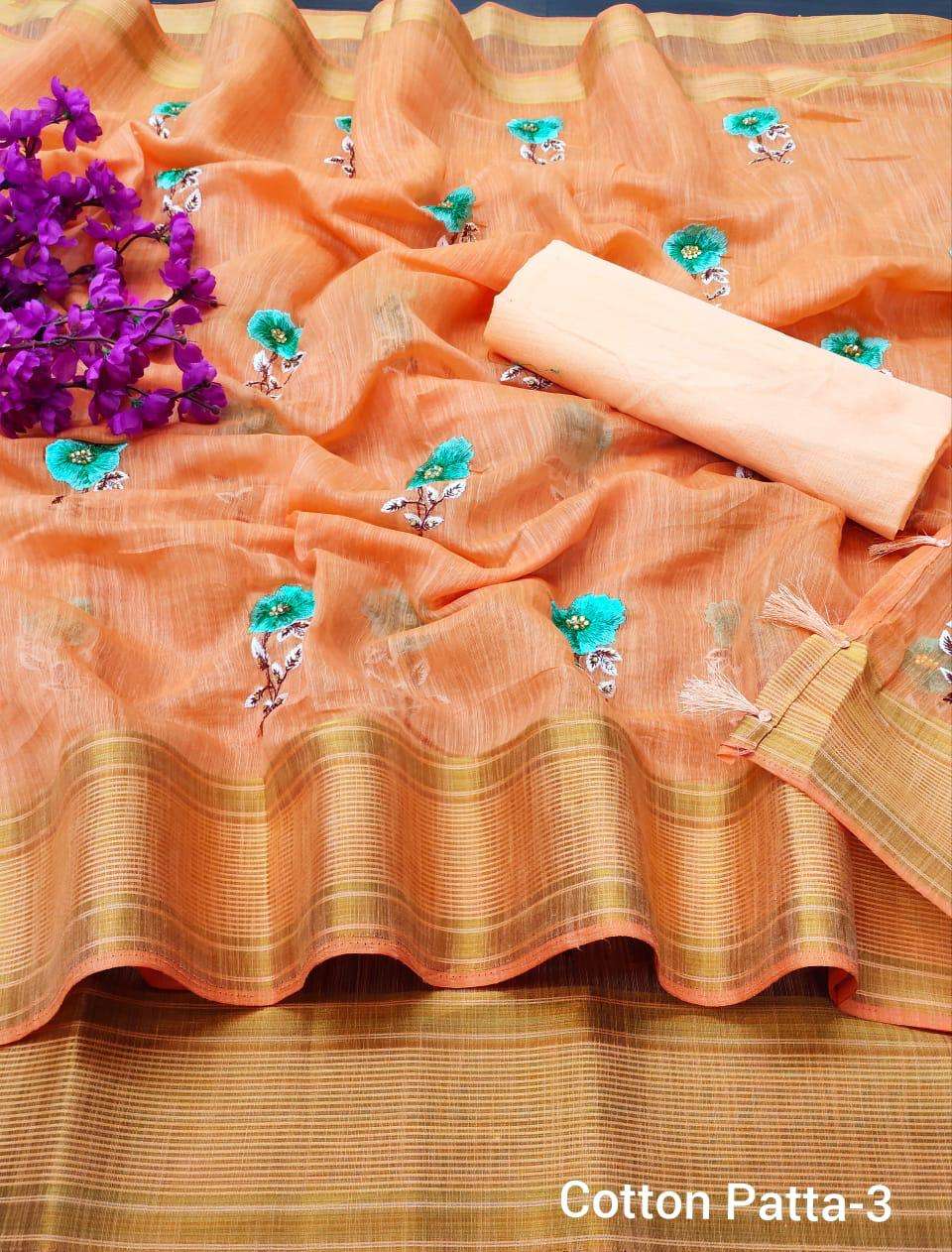 LATEST PURE SATIN COTTON WITH MULTI EMBROIDERY WORK SAREE CO...