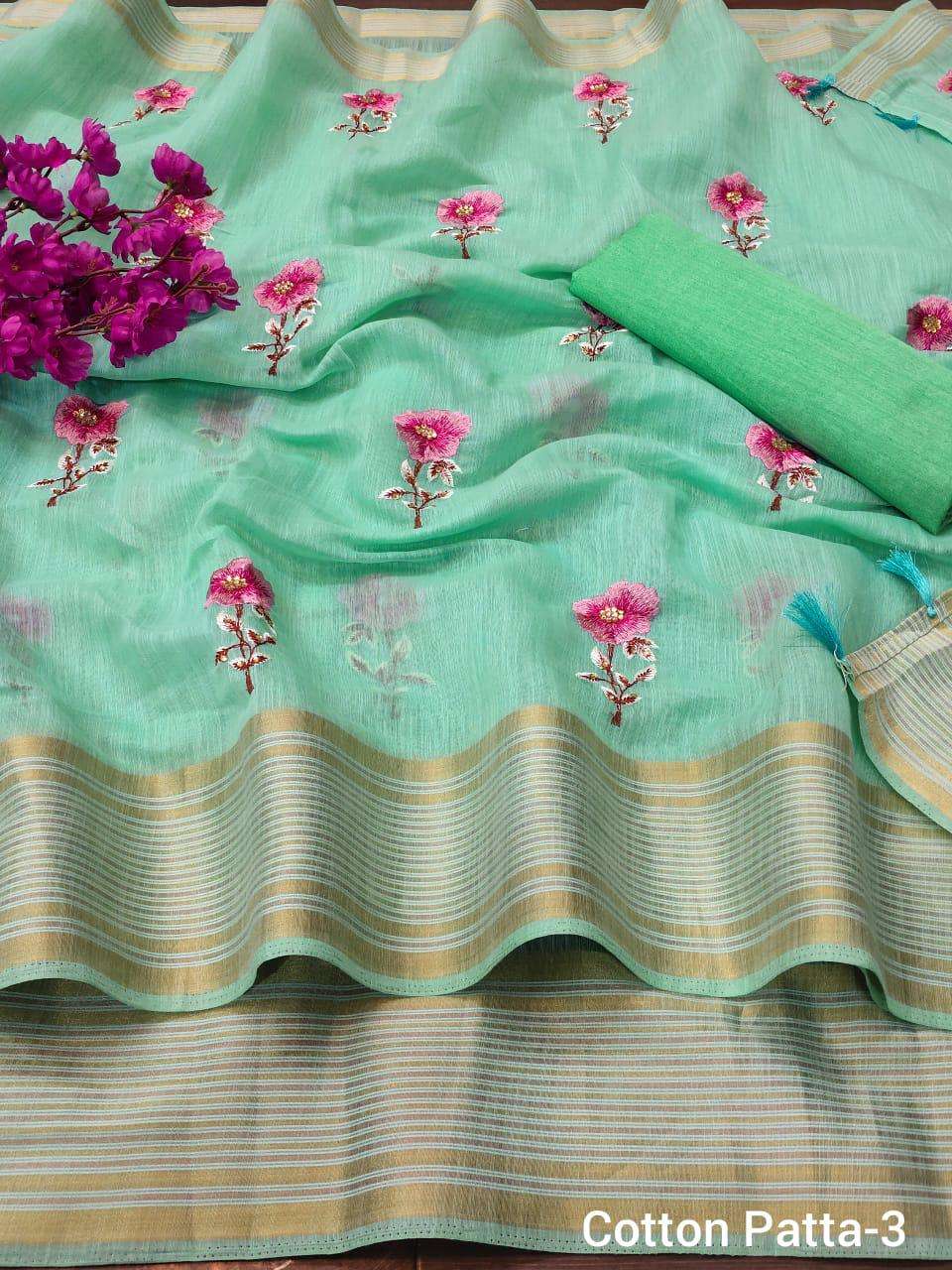 LATEST PURE SATIN COTTON WITH MULTI EMBROIDERY WORK SAREE CO...