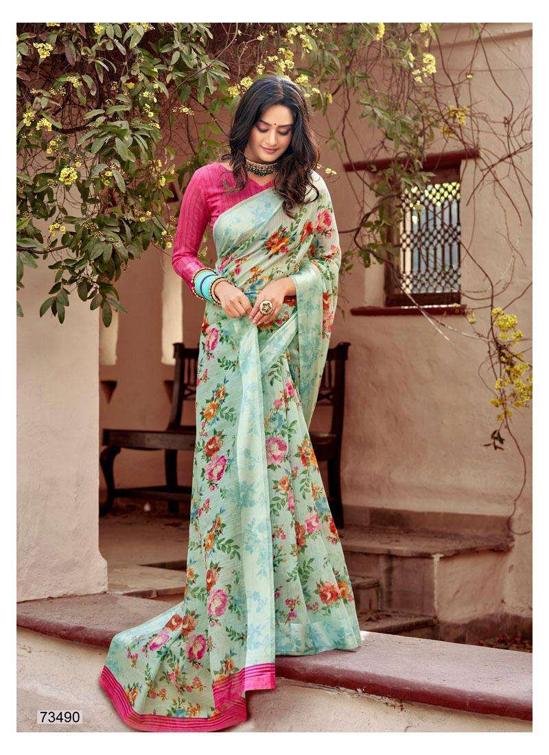 life style linen cotton silk with printed saree collection  ...