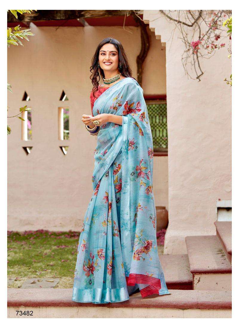 life style linen cotton silk with printed saree collection  ...