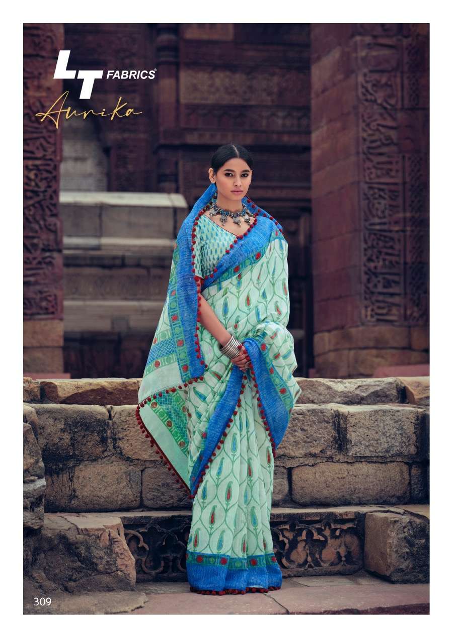 Lt Fabrics Aurika Designer Printed Cotton Silk With Pum Pum ...