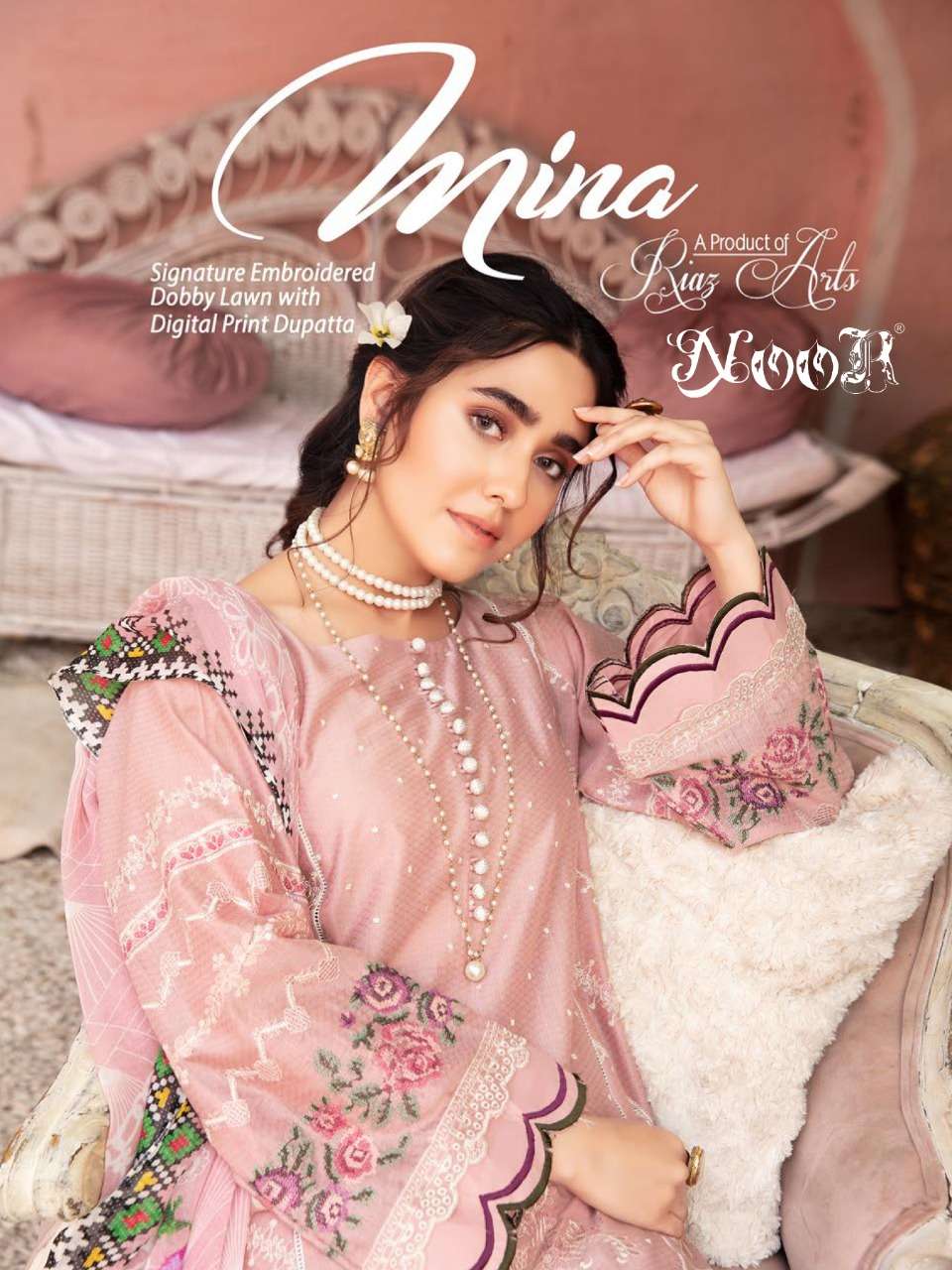 Noor Textile Mina Pure Cotton With Self Embroidery Work Paki...