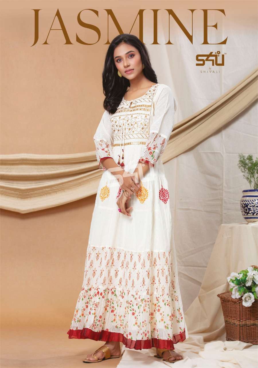 S4U Jasmine cotton Rayon With Embroidery Work Long Gown Styl...