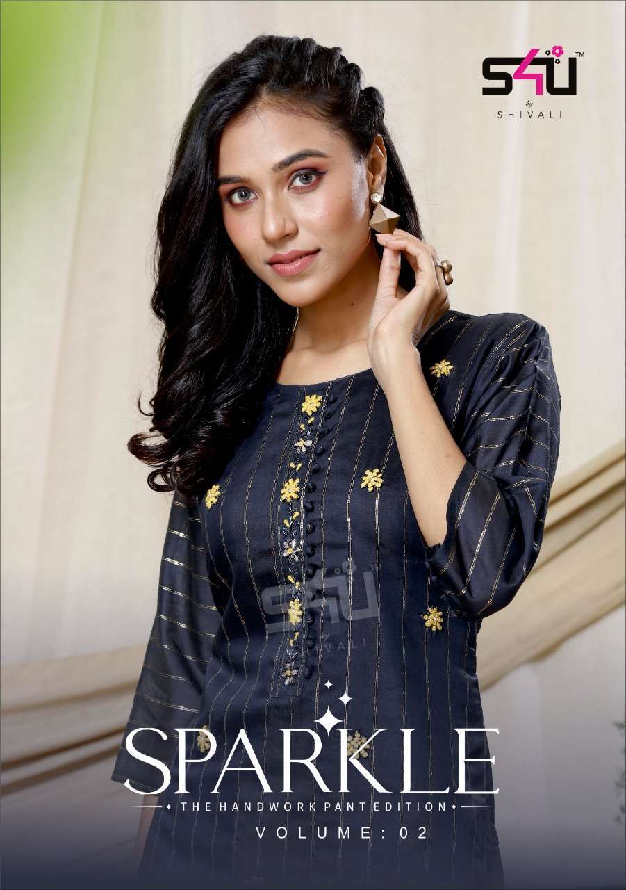 S4U Sparkle Vol 2 Lurex Fabric With Hand work Kurti With Pan...