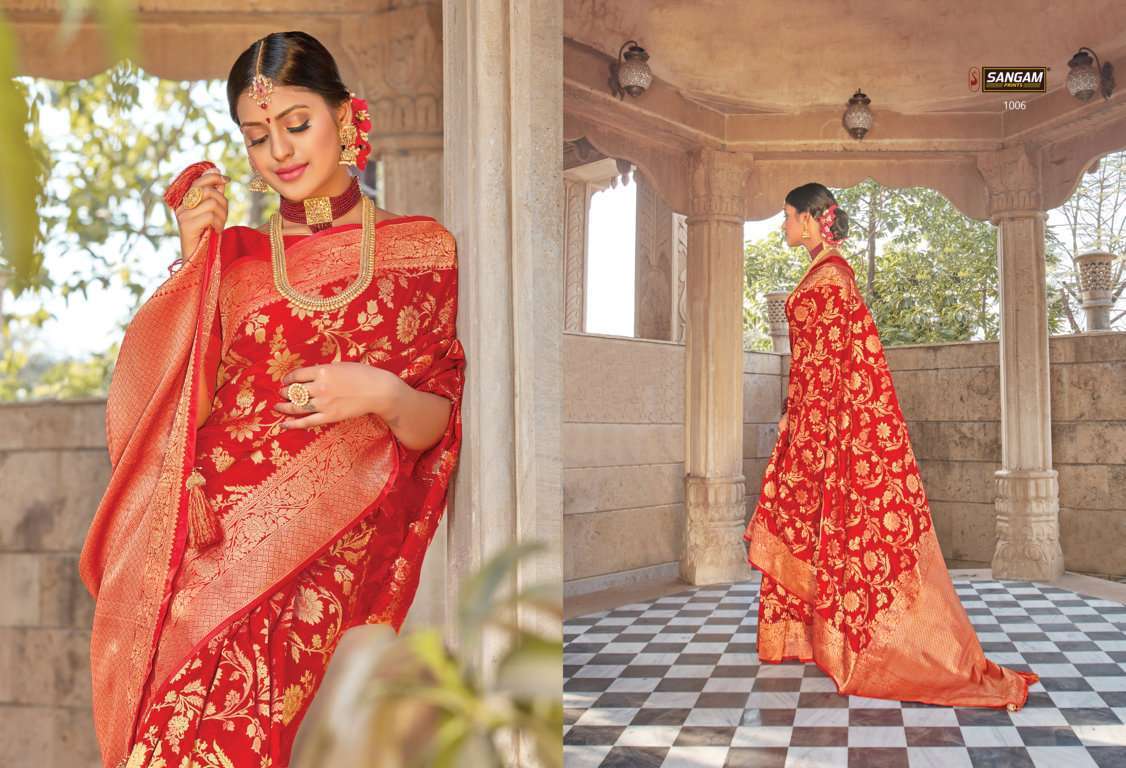 Sangam Prints Red Rose Vol 2 pure silk traditional saree col...