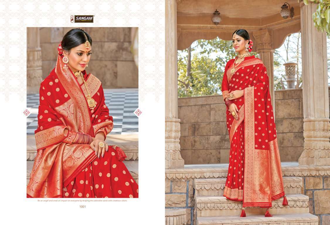 Sangam Prints Red Rose Vol 2 pure silk traditional saree col...