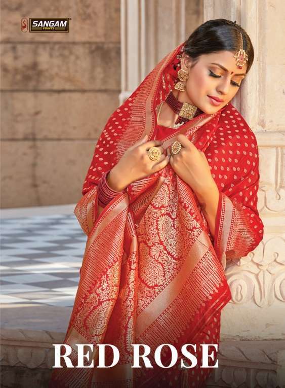 Sangam Prints Red Rose Vol 2 Pure Silk Traditional Sarees Co...