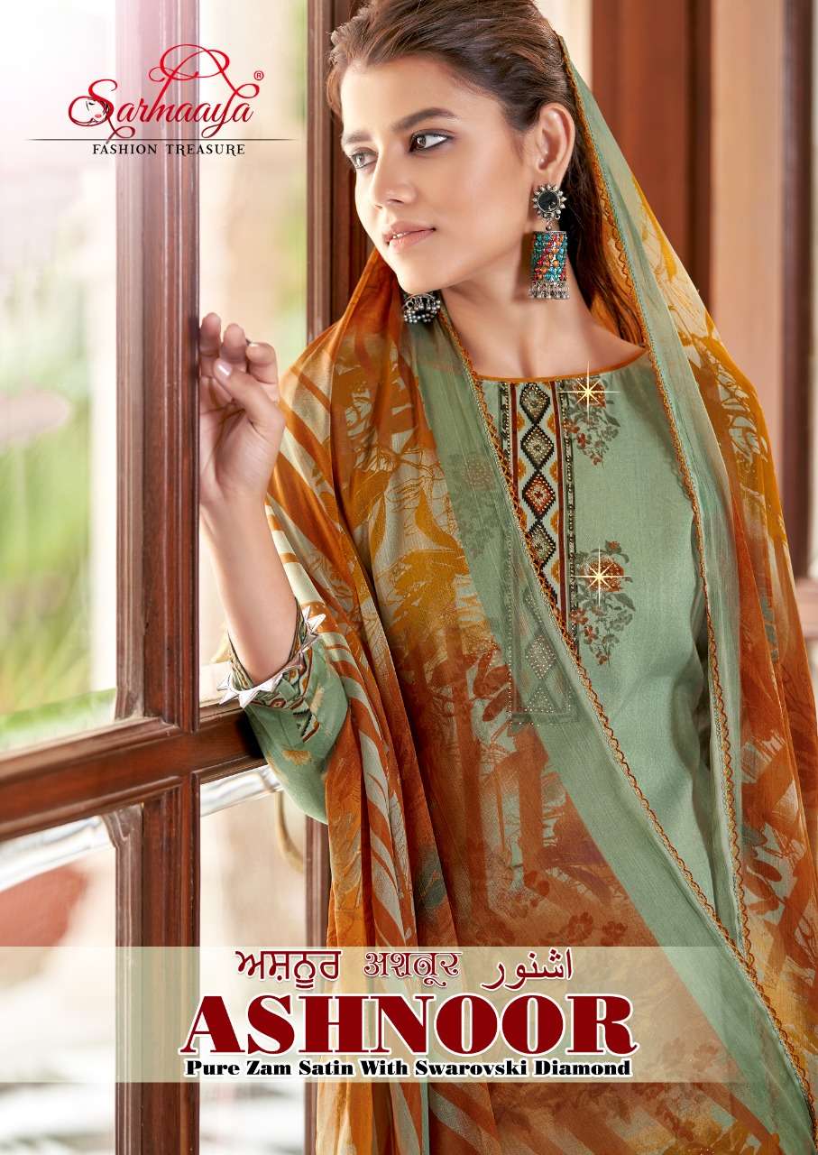 Sarmaaya tex Fab Ashnoor Pure Jam Satin With Swarovski Diamo...