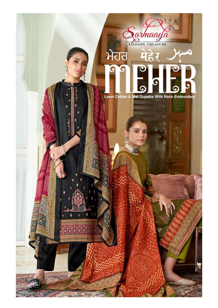 SARMAAYA TEX FAB MEHER PURE LAWN COTTON WITH EMBROIDERY WORK...