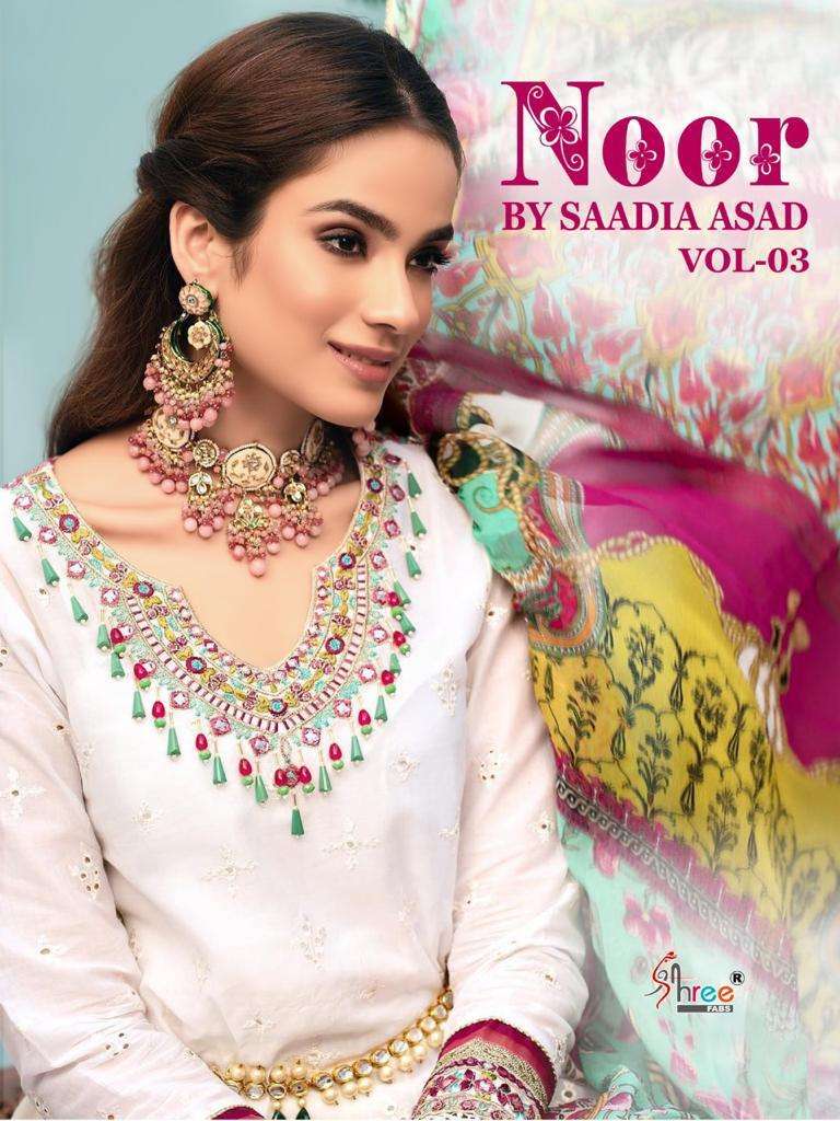 Shree Fabs Noor By Saadia Asad Vol 3 Pure Cotton With Embroi...