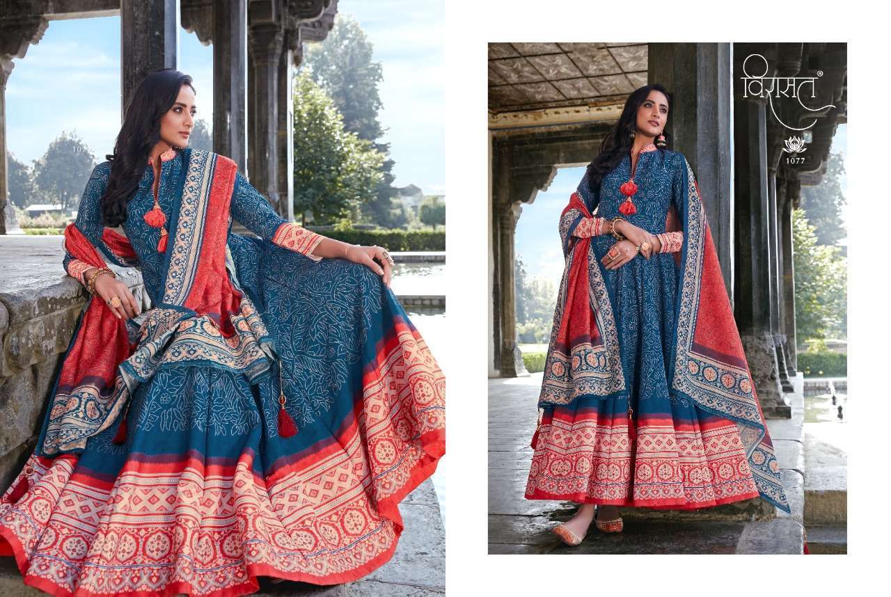 Virasat Rajgharana Silk Ajrakh Digital Print Long Gown With ...