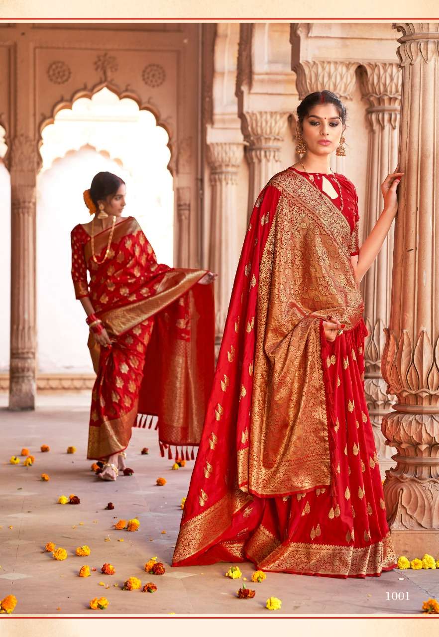 Aasmaan Silk Pure Silk Weaving Heavy Wedding Wear Sarees Col...