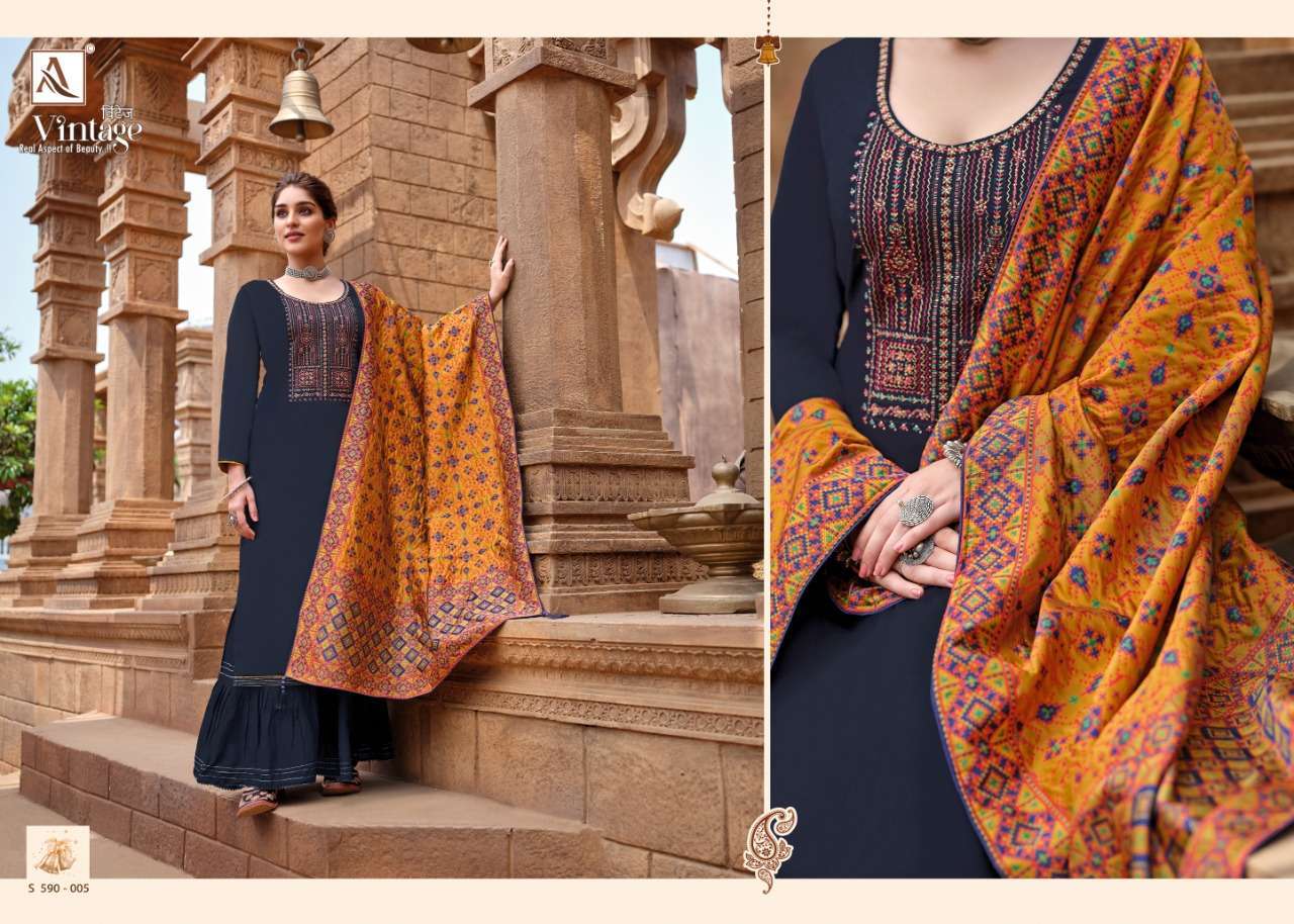 Alok Suits Vintage Pure Jam Dyed Fancy Kashmiri Embroidery W...
