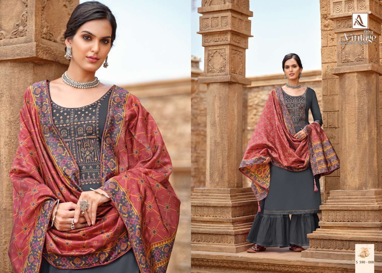 Alok Suits Vintage Pure Jam Dyed Fancy Kashmiri Embroidery W...