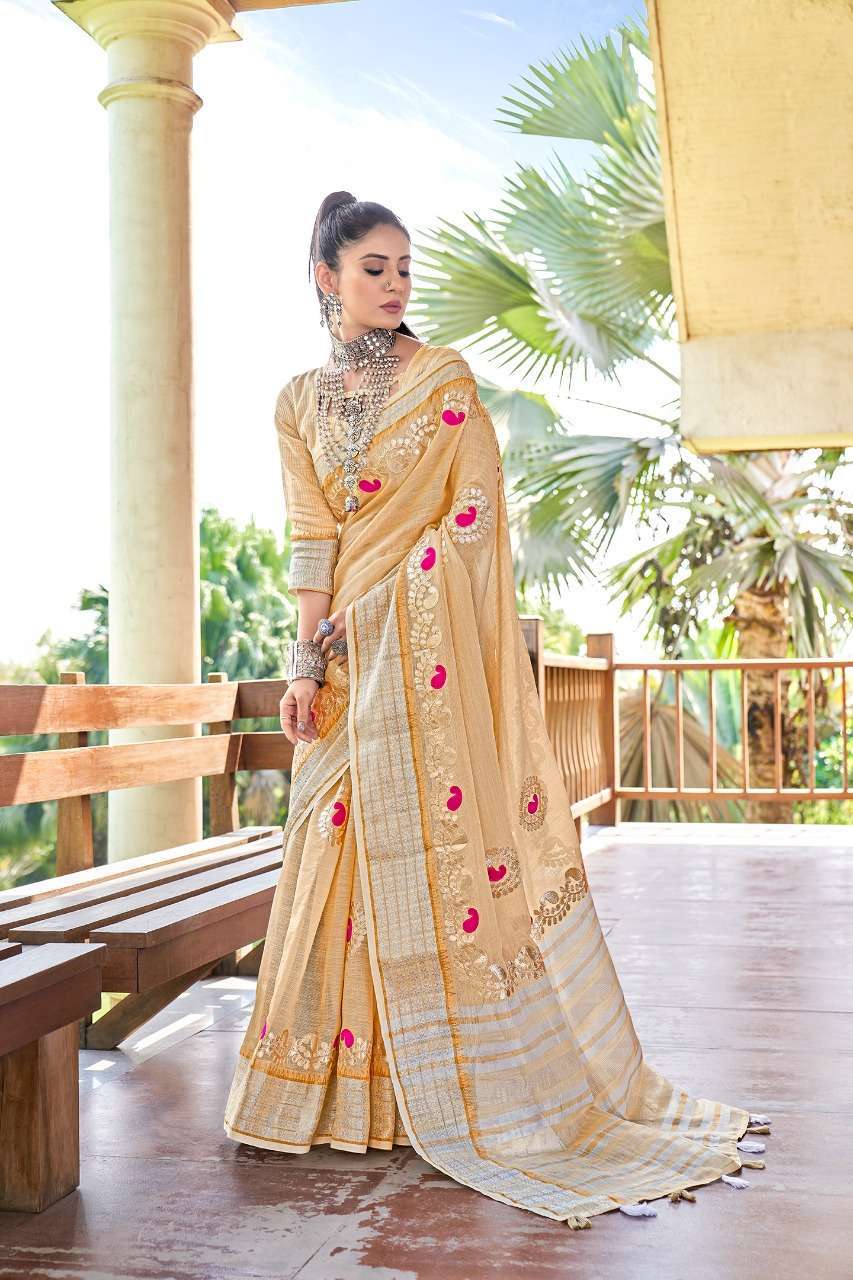 Andaz Soft Linen With Beautiful Gotapatti Border Sarees Coll...