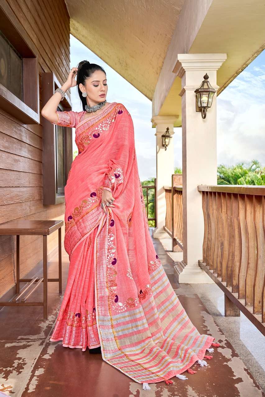 Andaz Soft Linen With Beautiful Gotapatti Border Sarees Coll...