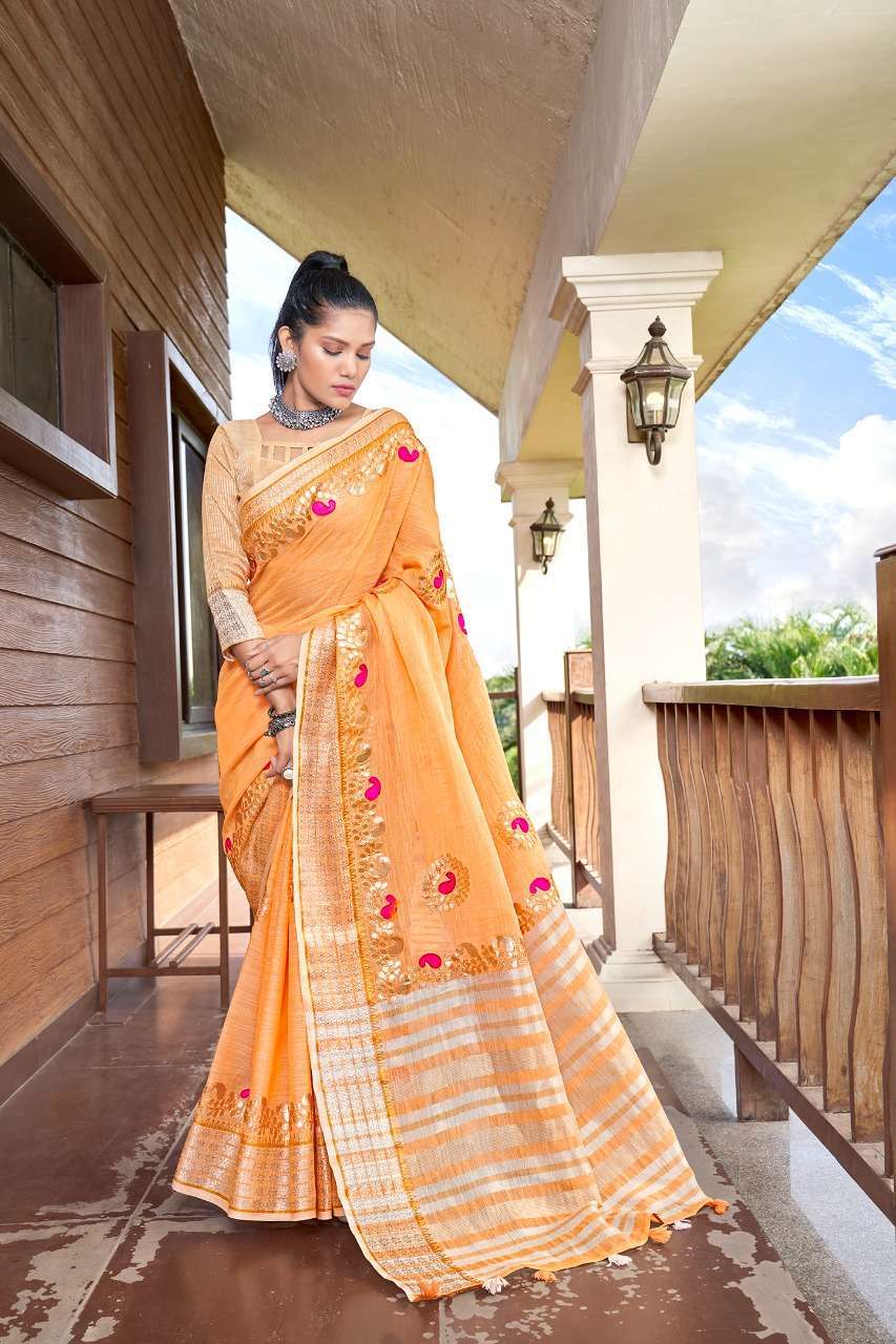 Andaz Soft Linen With Beautiful Gotapatti Border Sarees Coll...