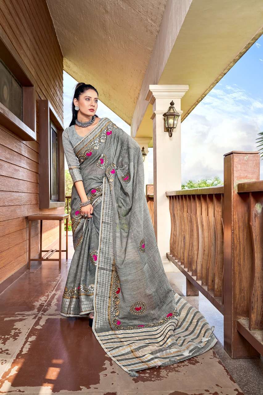 Andaz Soft Linen With Beautiful Gotapatti Border Sarees Coll...