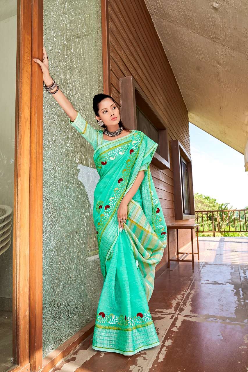 Andaz Soft Linen With Beautiful Gotapatti Border Sarees Coll...