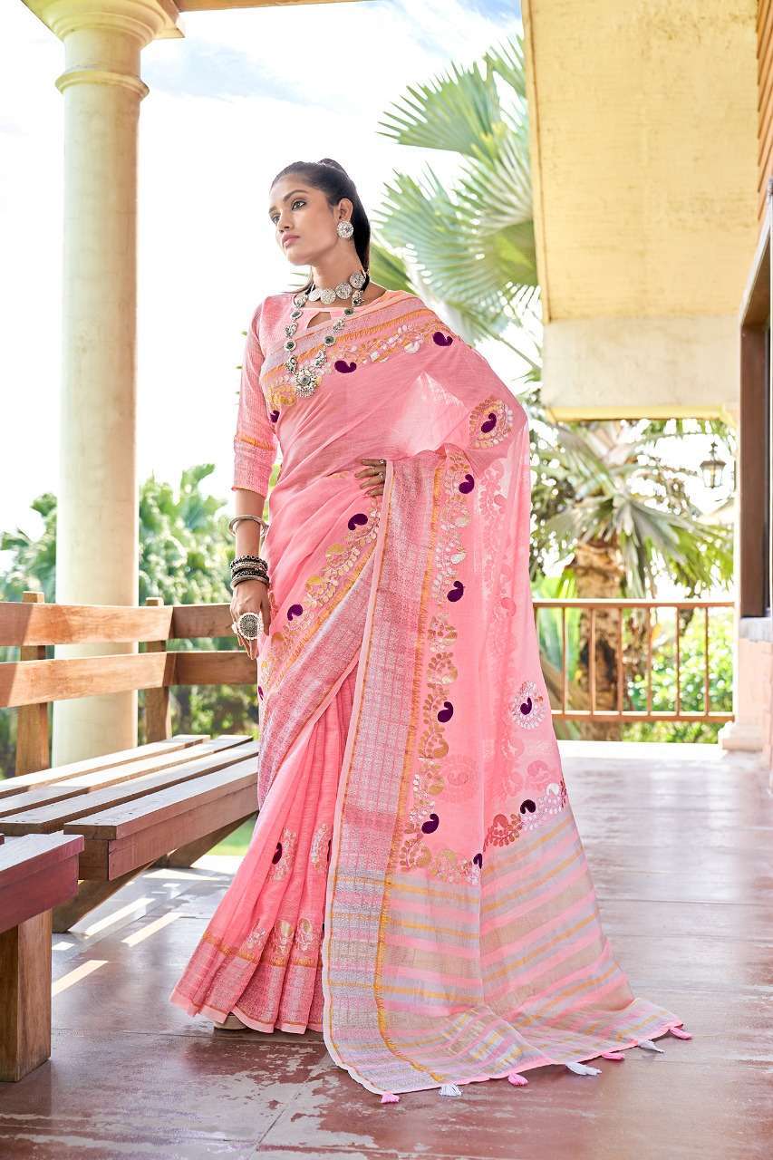 Andaz Soft Linen With Beautiful Gotapatti Border Sarees Coll...