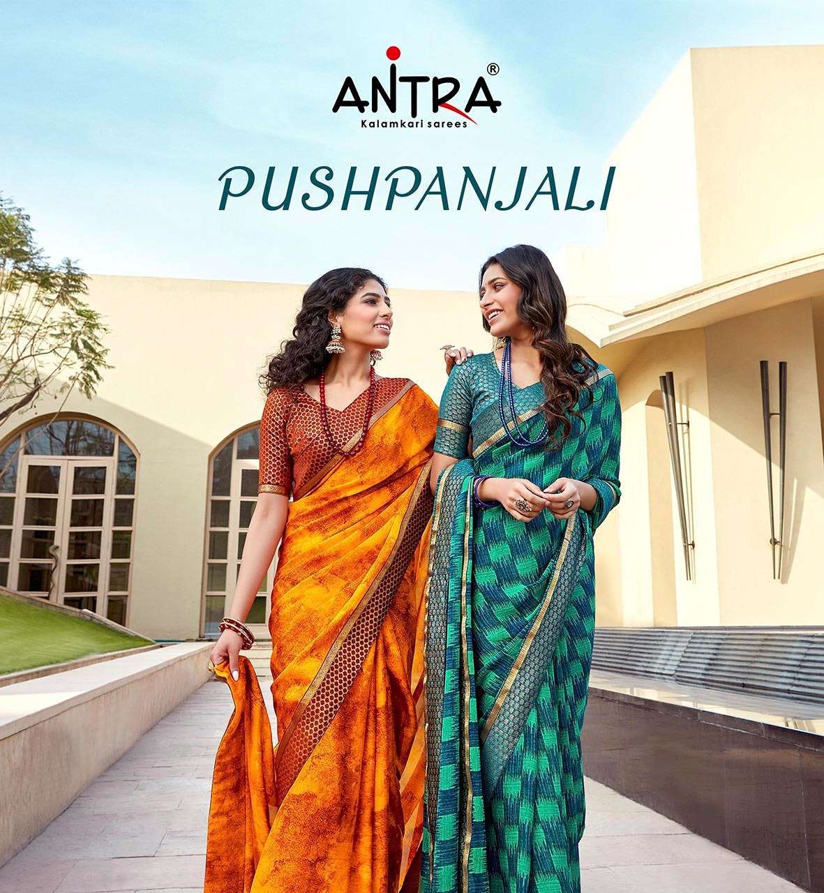 Antra Pushpanjali chines Chiffon With lace Border Sarees col...