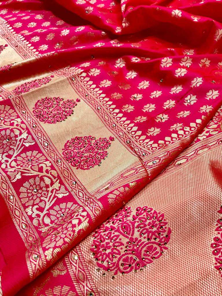 Crystal soft  lichi silk with party wear PINK saree collecti...