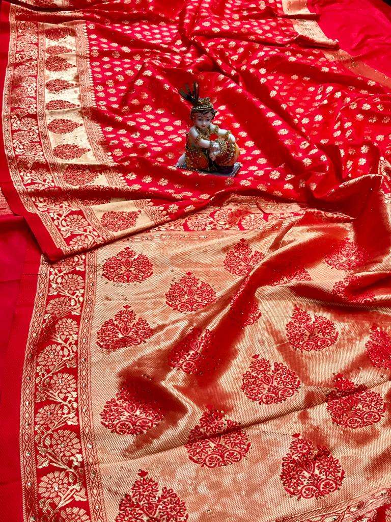 Crystal soft  lichi silk with party wear RED saree collectio...