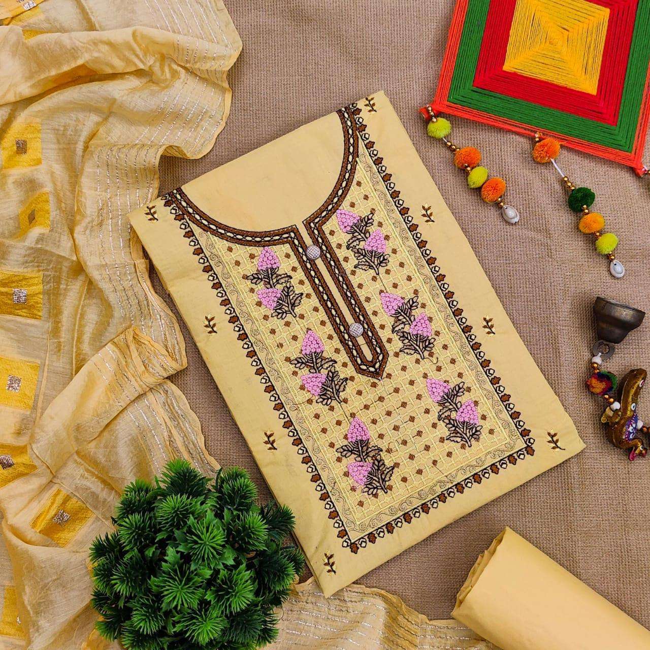 Designer Cotton With Hand Work Dress Material Collection 04