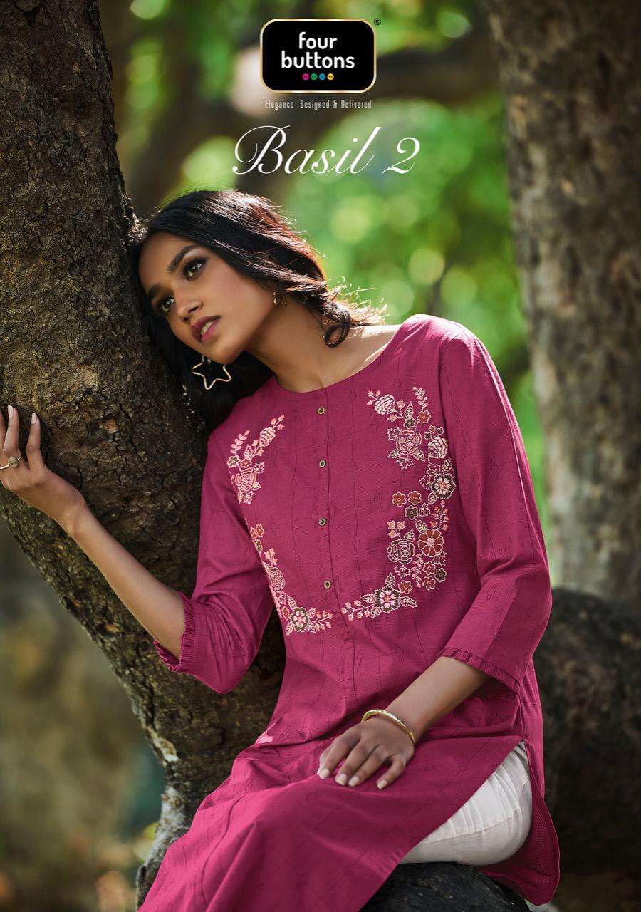 Four Buttons Basil Vol 2 Cotton With Placement Embroidery Wo...