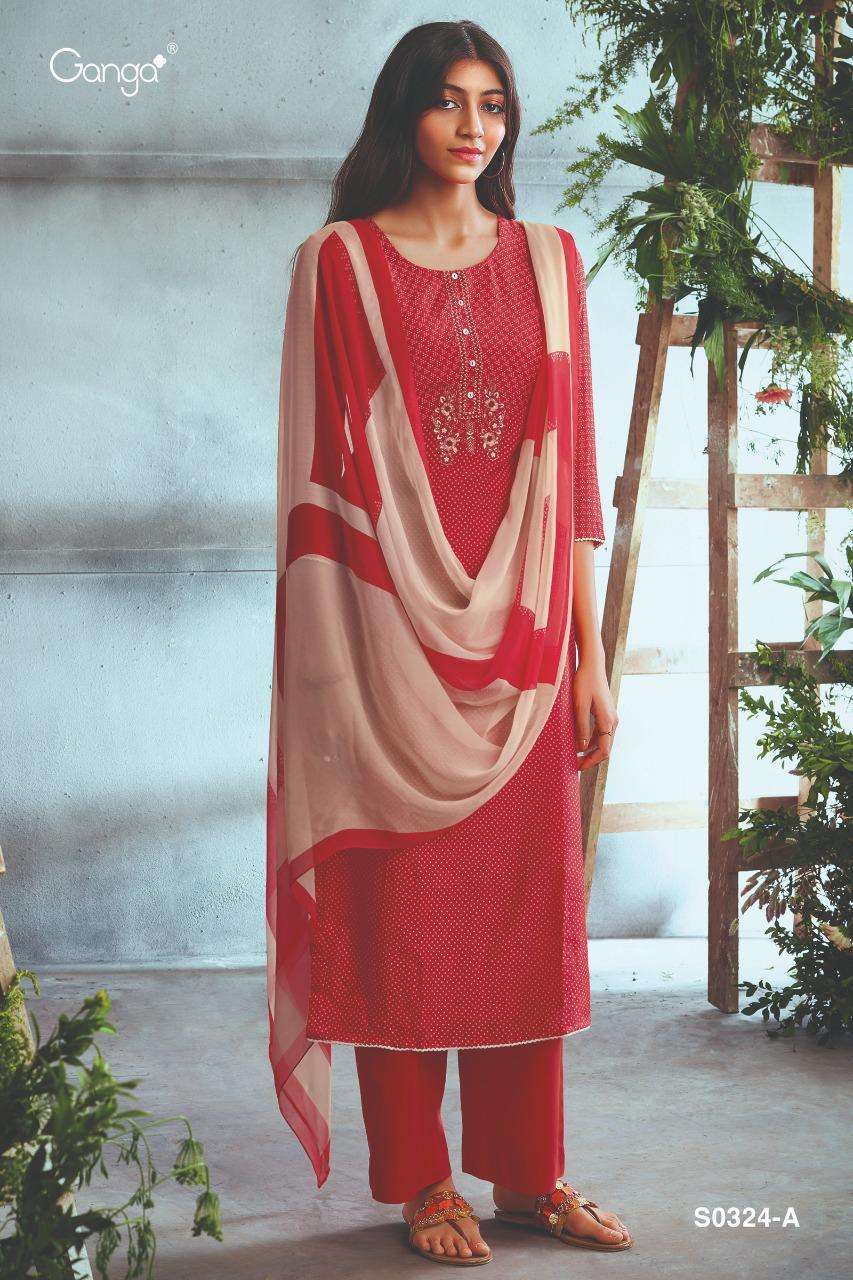 Ganga Chasni Bemberg Silk printed With embroidery Work Dress...