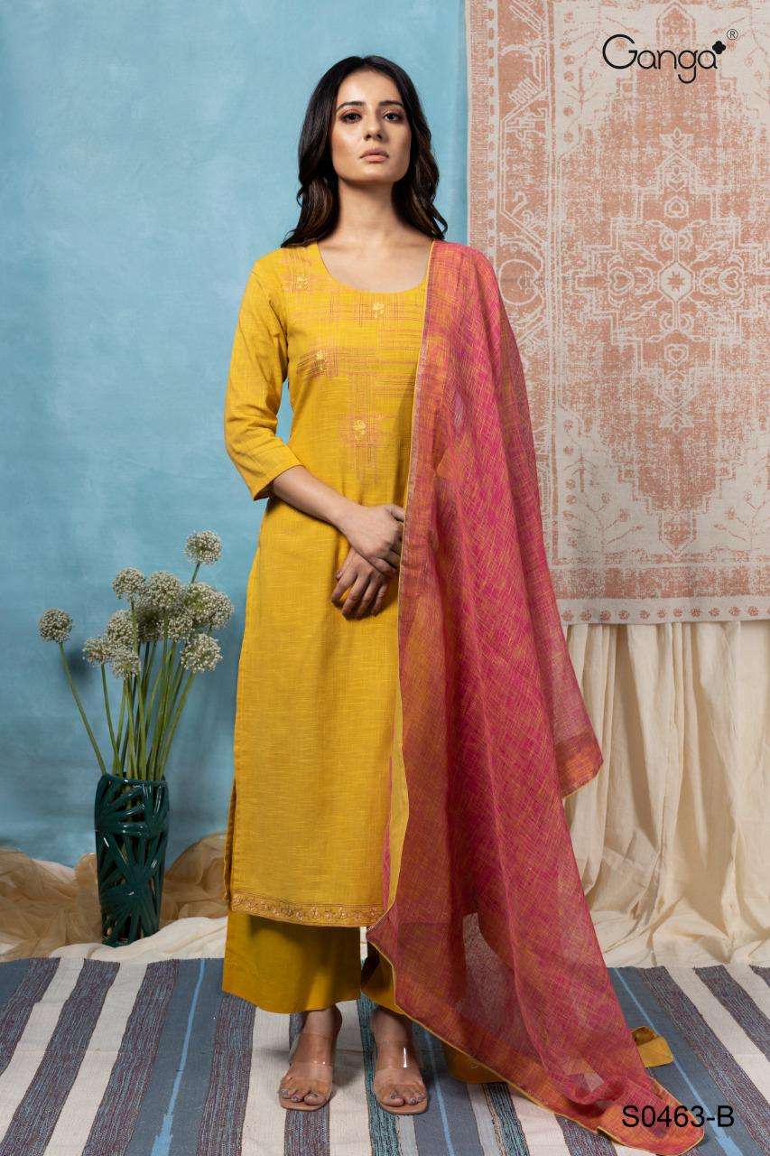 Ganga Deeba 463 Series Cotton Linen With Embroidery Work Dre...