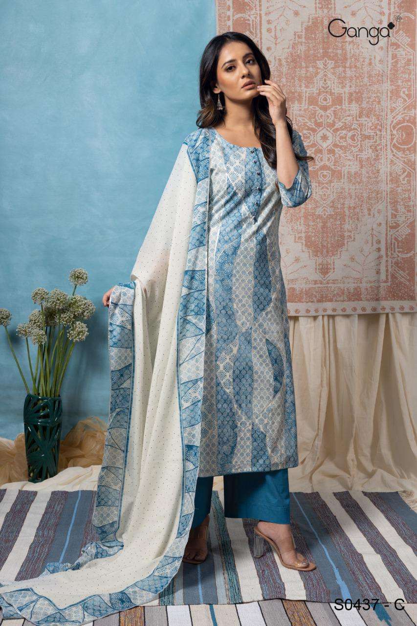 Ganga Kaira 437 Series Cotton printed With Foil Hand work Dr...